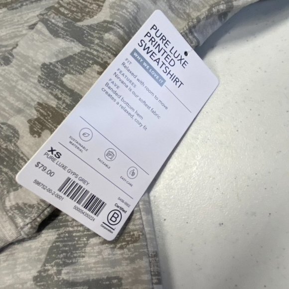 Athleta Women Pure Luxe Printed Sweatshirt Grey Camo XS NWT - Picture 2 of 8